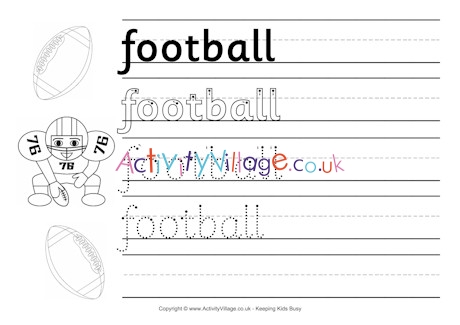 American football handwriting worksheet