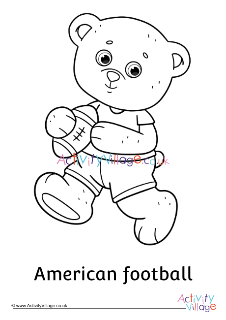American Football Teddy Bear Colouring Page