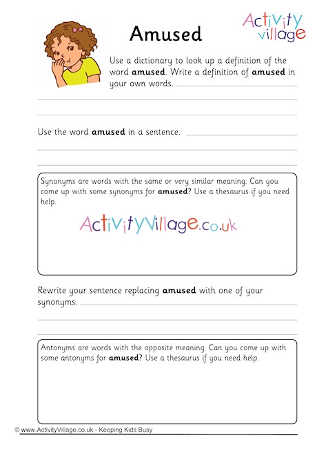 Amused Vocabulary Worksheet