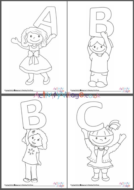 Alphabet of Children colouring pages complete set