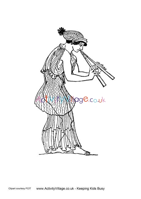 Ancient Greeks double flute colouring page