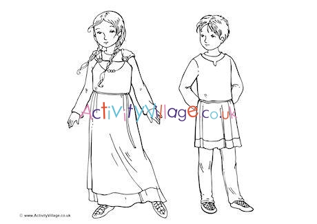 Anglo Saxon Children Colouring Page