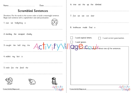 Animals scrambled sentences worksheet KS1