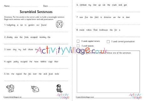 Animals scrambled sentences worksheet KS2