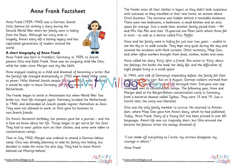 Anne Frank Factsheet