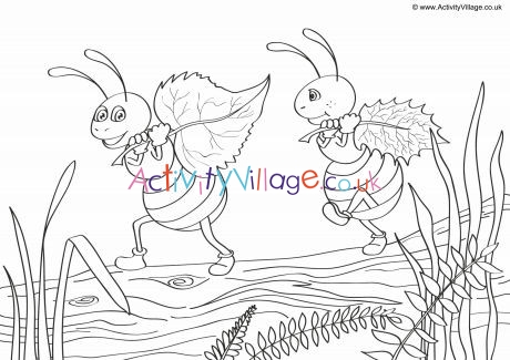 Ants Scene Colouring Page