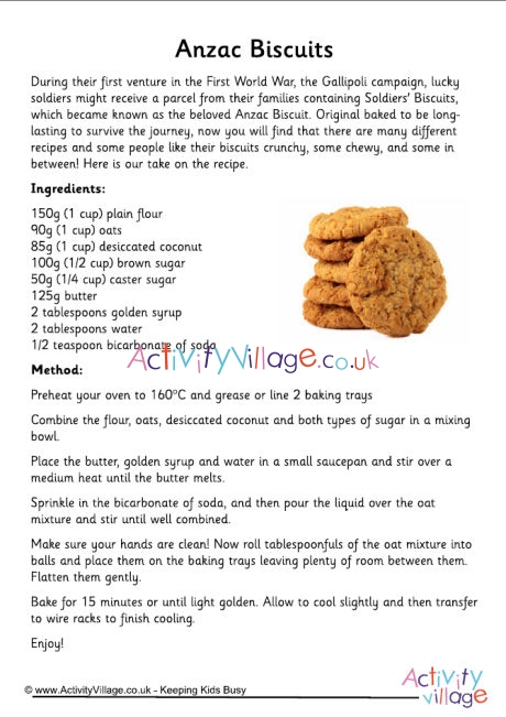 Anzac biscuits recipe printable