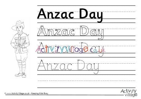 Anzac Day handwriting worksheet