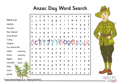 Anzac Day word search