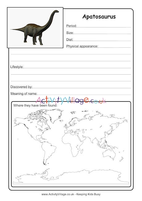 Apatosaurus worksheet