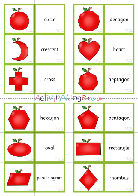 Apple 2D shapes double sided flash cards