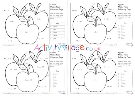 Apples maths facts colouring pages
