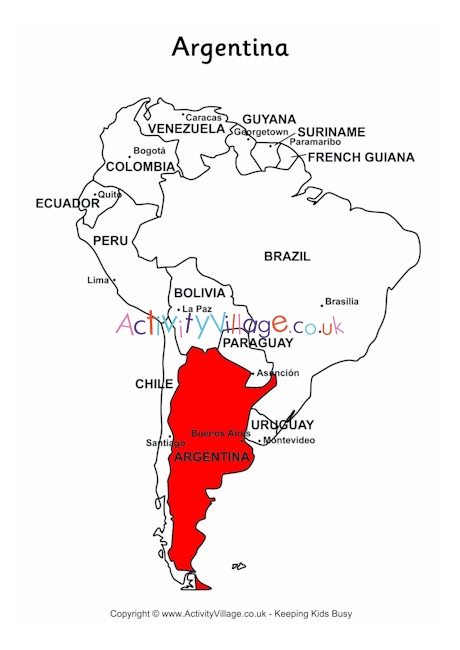 Argentina on map of South America