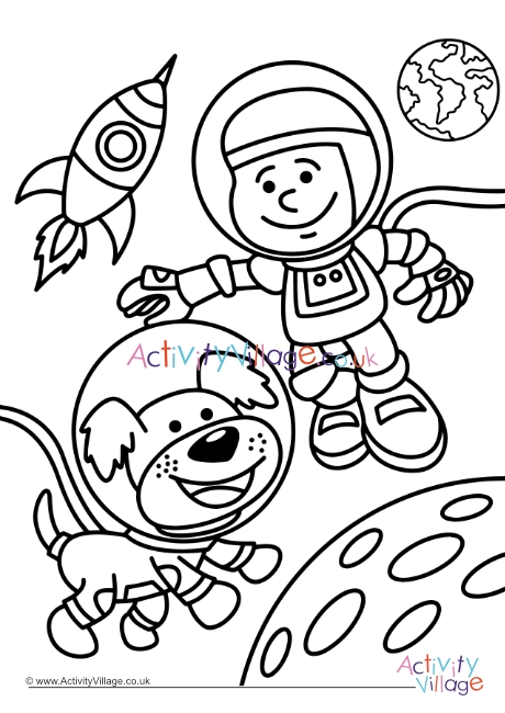 Astronaut dog colouring page