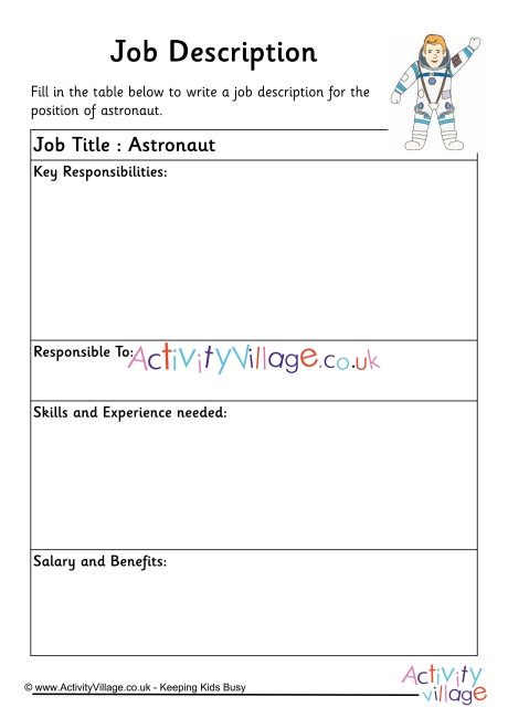 Astronaut Job Description Worksheet