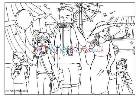 At the funfair colouring page