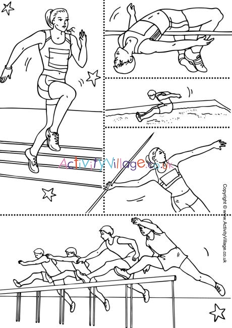 Athletics collage colouring page