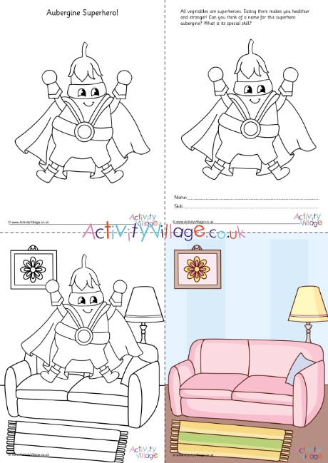 Aubergine Superhero colouring set