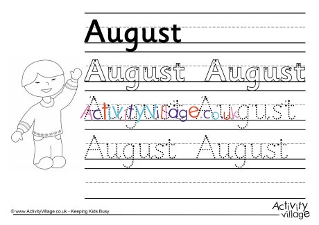 August handwriting worksheet