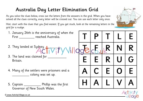 Australia Day Letter Elimination Grid
