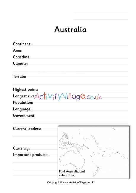 Australia Fact Worksheet