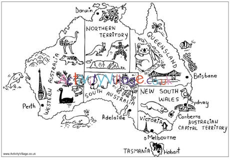 Australia map colouring page