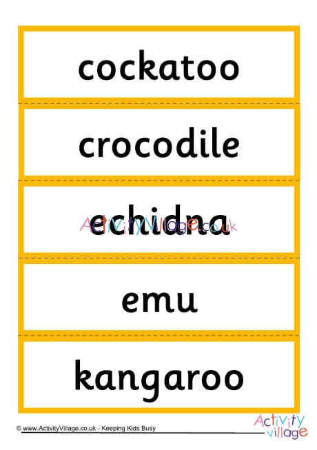 Australian animal word cards