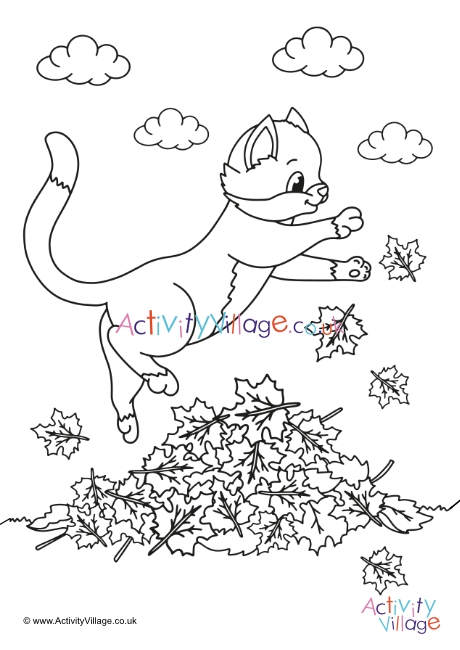 Autumn cat colouring page