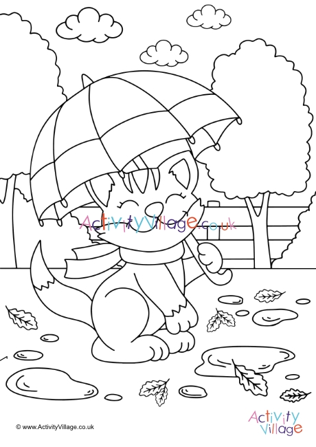 Autumn cat colouring page 4