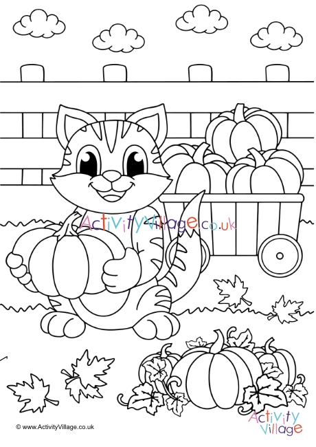 Autumn cat colouring page 5