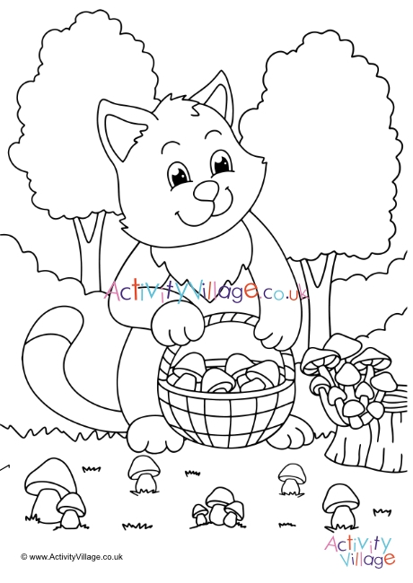 Autumn cat colouring page 8