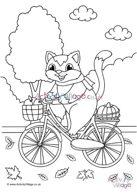 Autumn cat colouring page 9