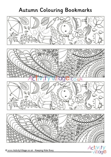 Autumn doodle colouring bookmarks