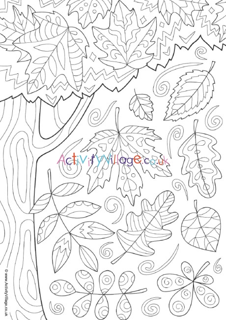 Autumn doodle colouring page