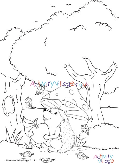 Autumn hedgehog colouring page