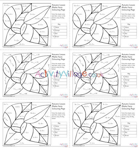 Autumn leaves maths facts colouring pages