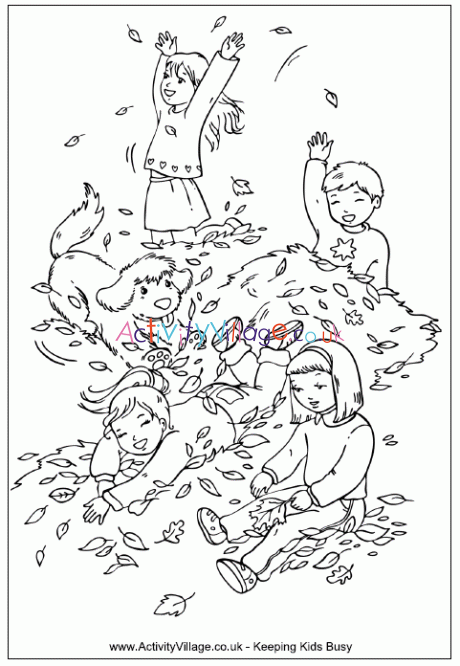 Autumn Play Colouring Page