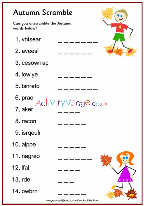 Autumn Scramble Puzzle Solution Autumn Scramble Puzzle Solution