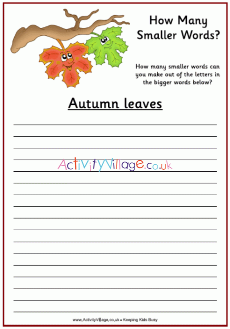 Autumn Smaller Words Puzzle