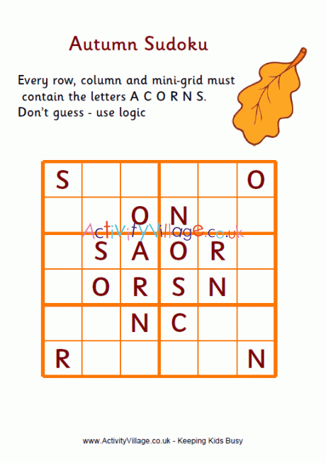 Autumn word sudoku - medium