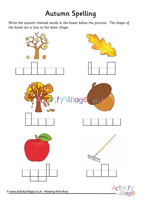 Autumn word shapes worksheet