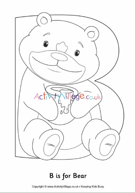 B is for bear colouring page