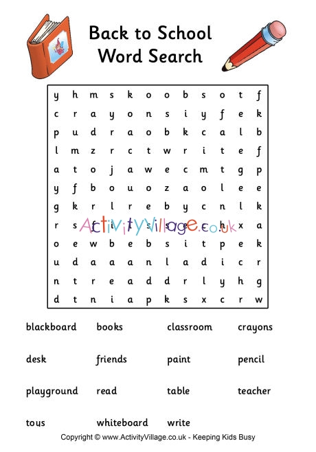 Back to school word search