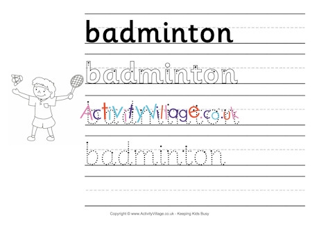 Badminton handwriting worksheet