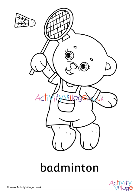 Badminton Teddy Bear Colouring Page