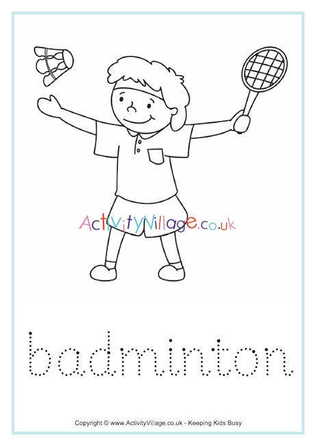 Badminton tracing worksheet