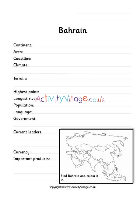 Bahrain Fact Worksheet