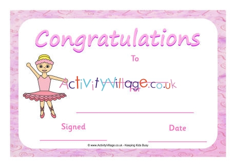 Ballet certificate - congratulations