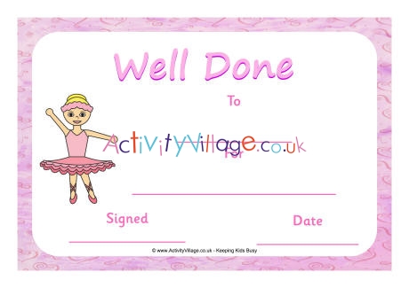 Ballet certificate - well done