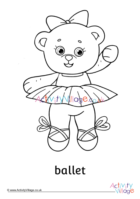 Ballet teddy bear colouring page